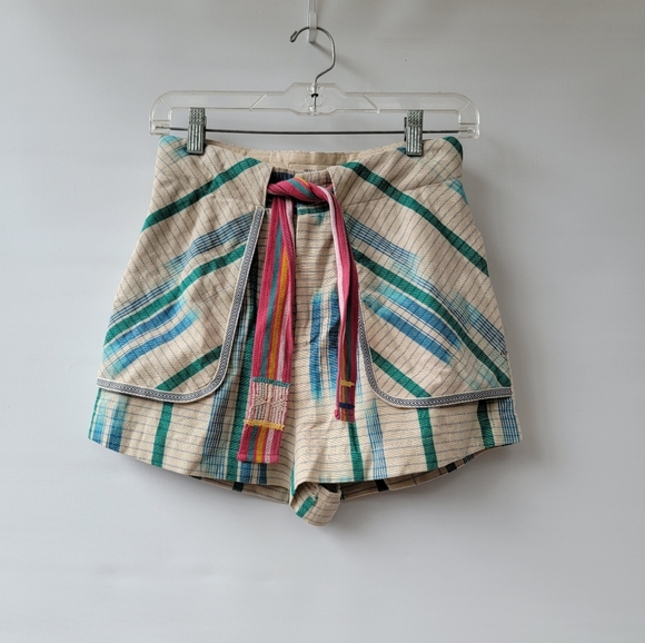 Urban Outfitters Eva Striped Pattern High Waist Shorts Size 2 Neutral Beige - Picture 1 of 15